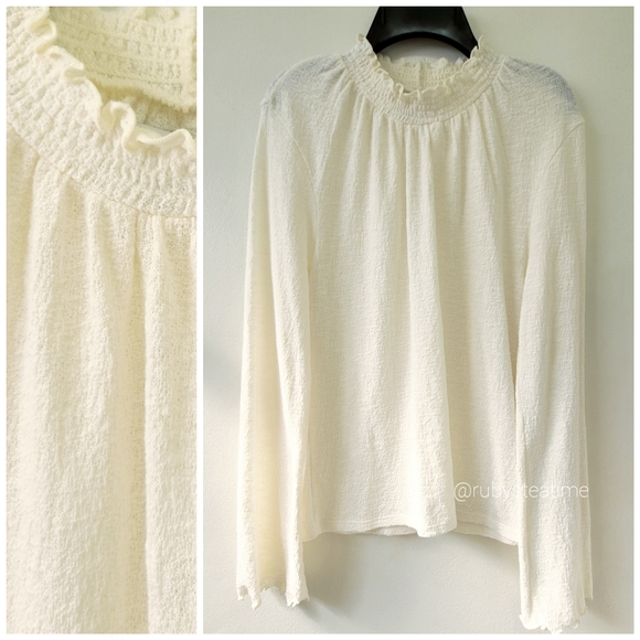 MADEWELL Texture & Thread -Mini Ruffle Mock Neck Top, Bell Sleeve, Cottagecore - Picture 2 of 11